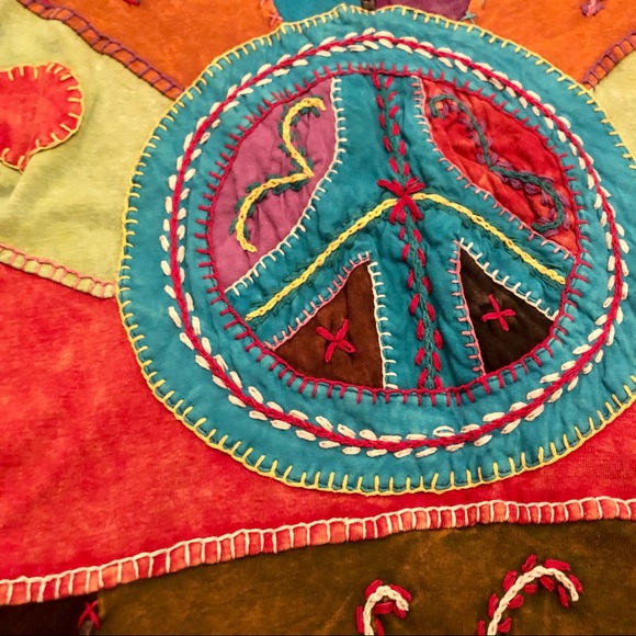 [Rising International] Peace Patchwork Tie-Dyed Quarter-Zip Hoodie - Picture 4 of 10